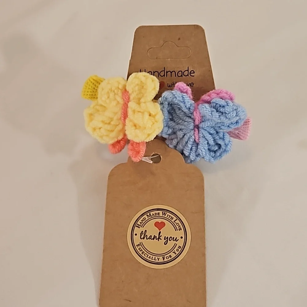 Hand Crafted Hand Knit Crochet Butterfly Hair Clip blue-yellow 1
